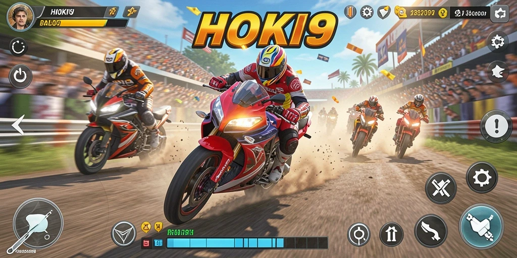 Tampilan gameplay HOKI9 dalam aksi balapan motor yang mendebarkan.