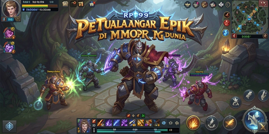 Screenshot gameplay RP99 menampilkan pertempuran seru di dunia MMORPG.